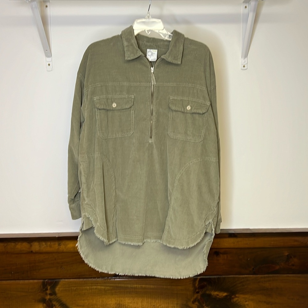aerie Olive Green Corduroy Half-Zip Shirt